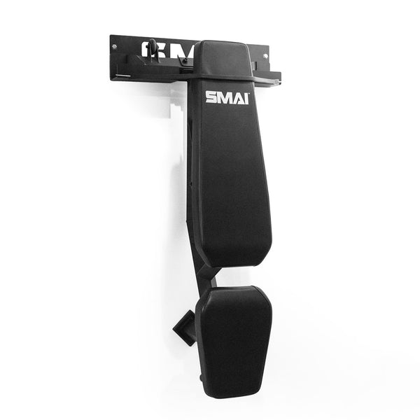 Gym bench wall hanger - holding SMAI heavy bench with strap