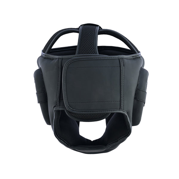 The SMAI PRE-ORDER: Gold Series Boxing Headgear - Black/Gold features EVA padding and protects the cheeks, chin, and top of the head. Shown here against a plain white background.