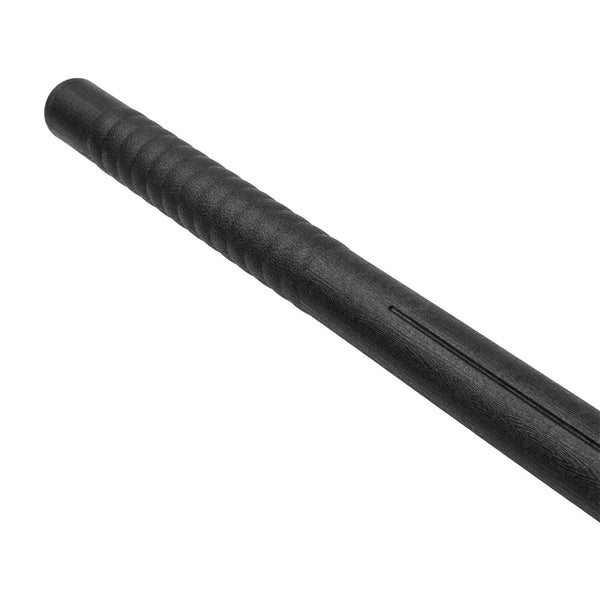 Detail of the hand grip of a plastic black bo staff martial arts training weapon