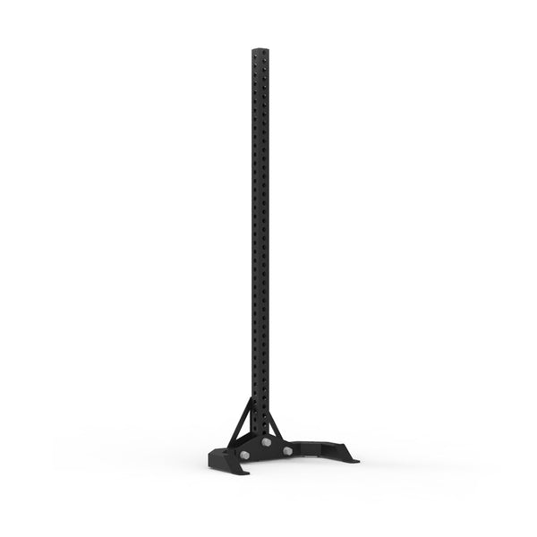 The SMAI Freestanding Upright - Vanta Series is a black squat rack stand with a stable base and multiple adjustment holes, ideal for cable training. Its vertical, freestanding design is shown against a plain white background.