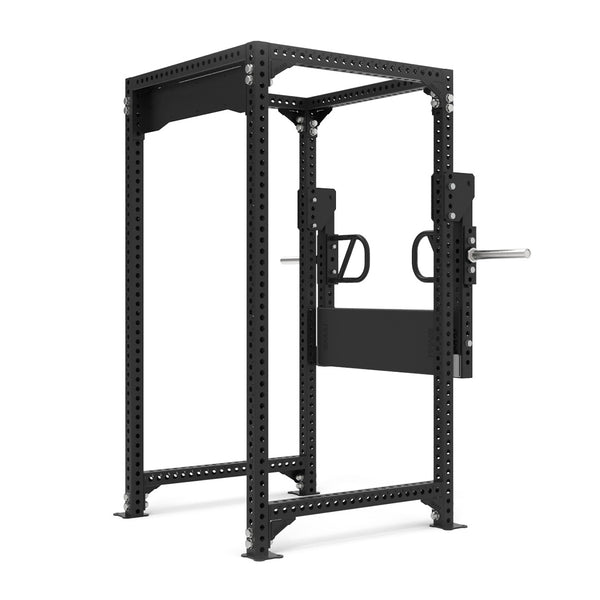 The SMAI Vanta Series Leg Press Attachment is designed for black metal power racks with adjustable safety bars, pull-up bars, and multiple attachment holes—ideal for weightlifting and home gyms.