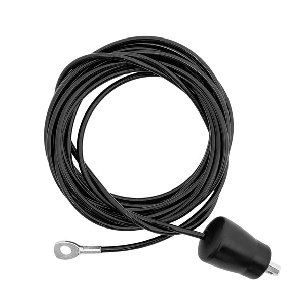 The SMAI Replacement Cable for Vanta Series Cable Conversion Kit - Low Row Cable is a coiled black grounding wire with a ring terminal and black plastic cap, ideal as a Low Row Cable replacement, shown on a white background.