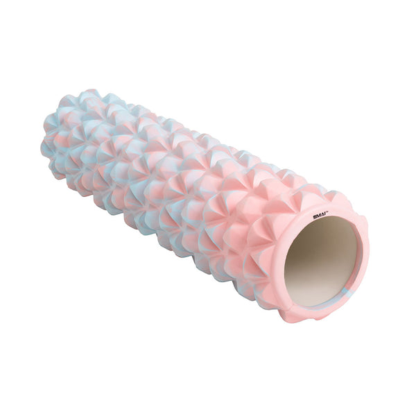 The SMAI Foam Roller - Trigger Point in pink and light blue features a hollow center and raised diamond patterns for muscle massage, recovery, and physical therapy.