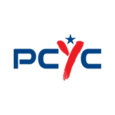 The image shows the logo "PCYC" with "PC C" in blue letters and the "Y" in red with a blue star above it, on a light gray background.