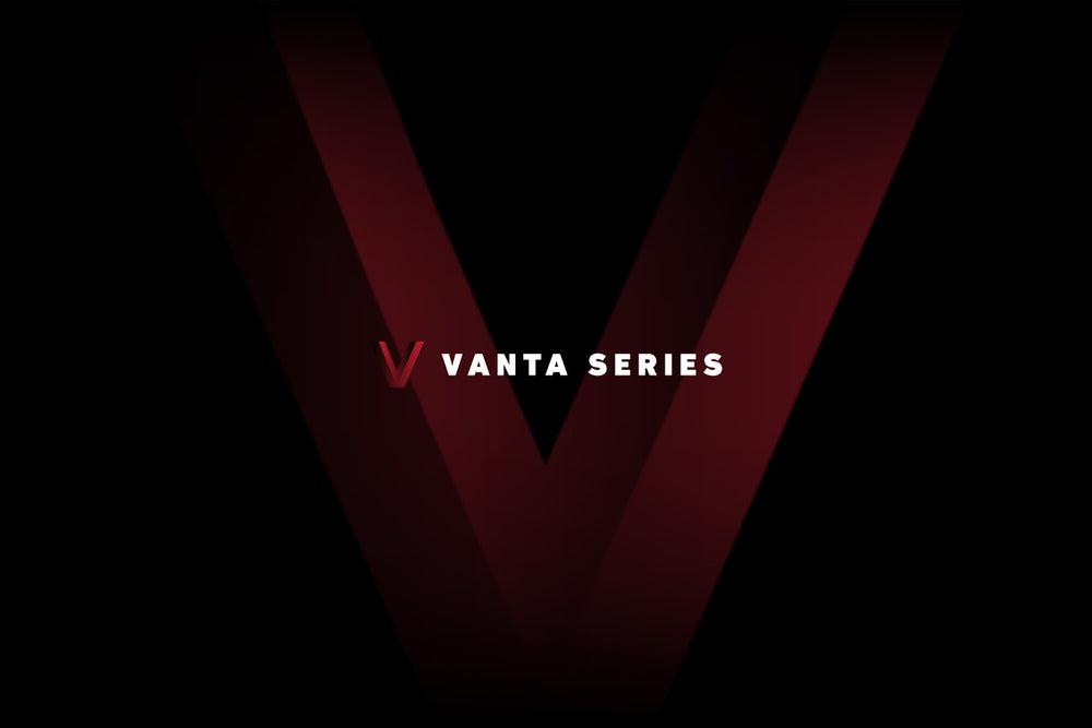 Dark background with a large, deep red letter "V" in the center. The words "VANTA SERIES" are written in white across the middle, with a smaller red "V" to the left of the text.