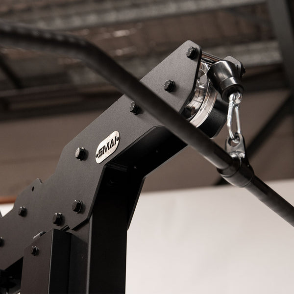 Free Standing Cable Tower Lat Pull / Low Row Close up of lat pulldown pully