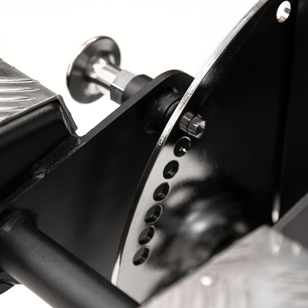 Free Standing Cable Tower Lat Pull / Low Row Close up of pads/foot rest adjustment peg