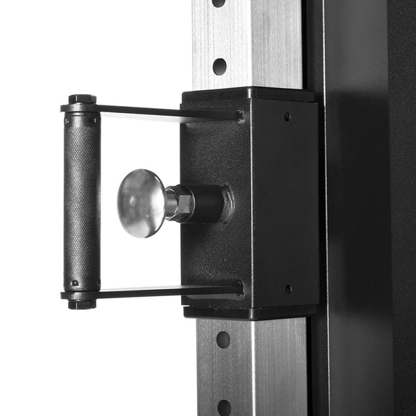 Free Standing Cable Tower Lat Pull / Low Row Close up of handle to move the top pully