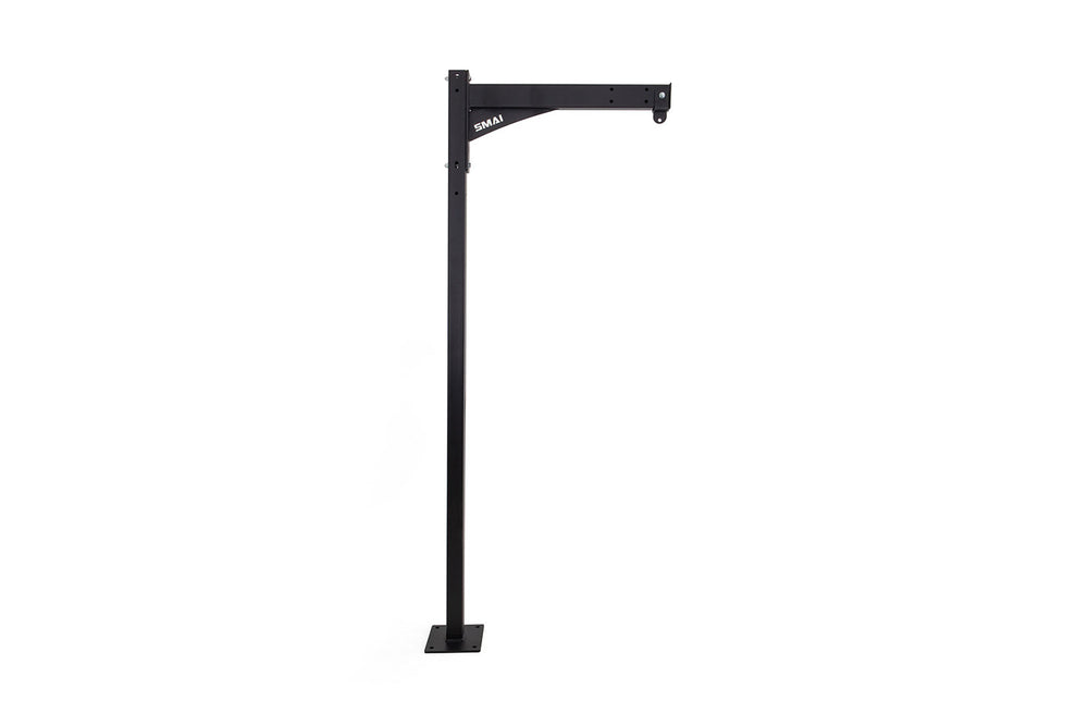 A black metal post with a horizontal arm extending from the top, featuring a hook at the end, mounted on a flat base. The brand name "Titan" is printed on the arm.