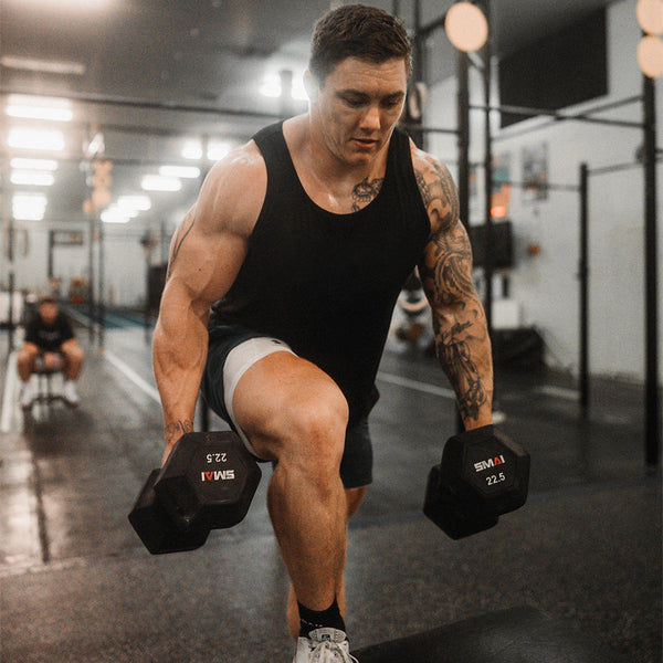 Jake Douglas CrossFit Athlete using 22.5kg Rubber Hex Dumbbells - Apex (Pair)
