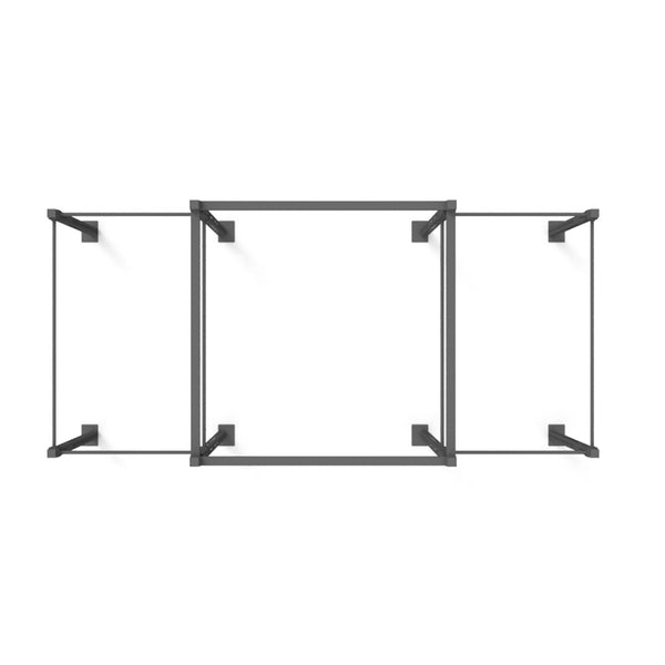 Top view of the Rig - 4 Squat Cells with Utility Bridge - X-Frame from No Sync To Channel Engine on a white background. The modular design features four components arranged horizontally, each framed by sleek, square-shaped structures.