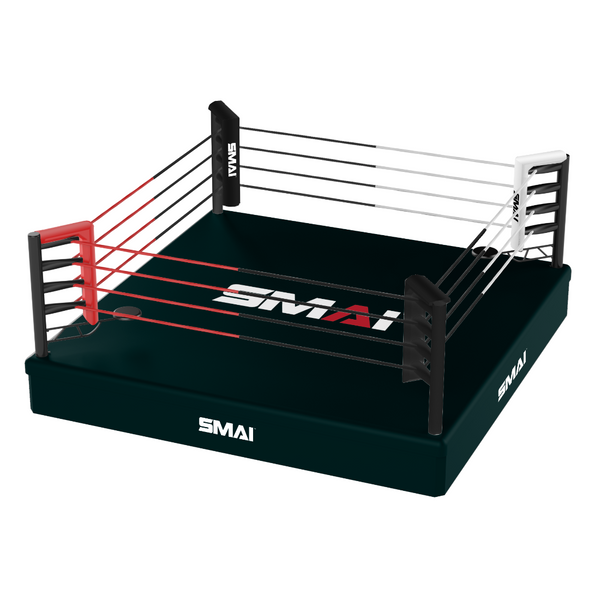 6m boxing ring with red, black and white corners top view