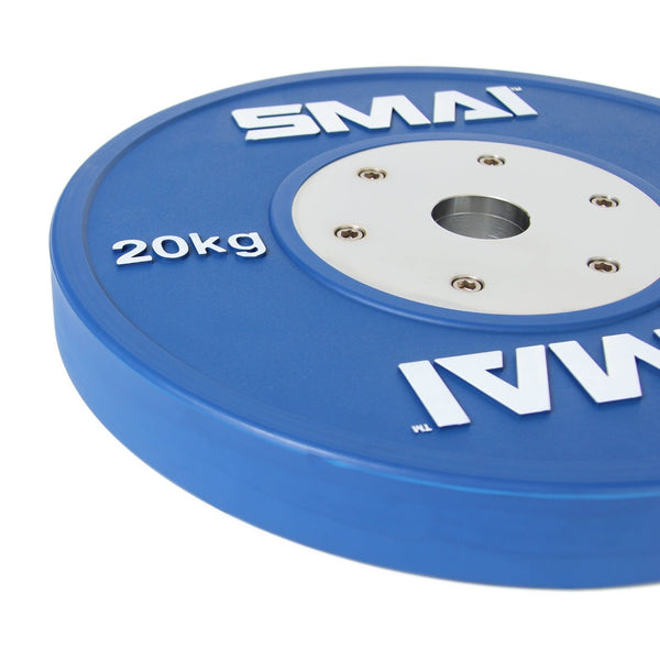 Detail of 20kg Competition Bumper Plates Weightlifting Olympic Blue SMAI