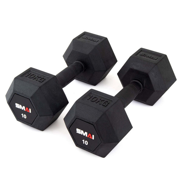 Rubber Hex Dumbbell Set 1-20kg (Pair) with Storage Rack 10kg