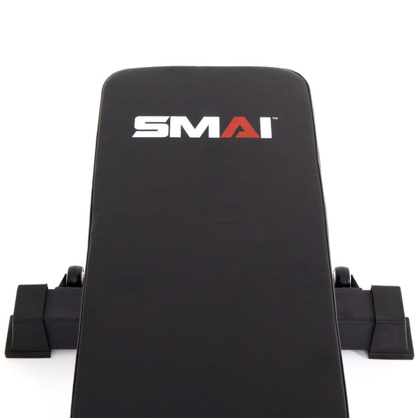 Heavy Duty Flat Bench - Long Close up of SMAI Logo