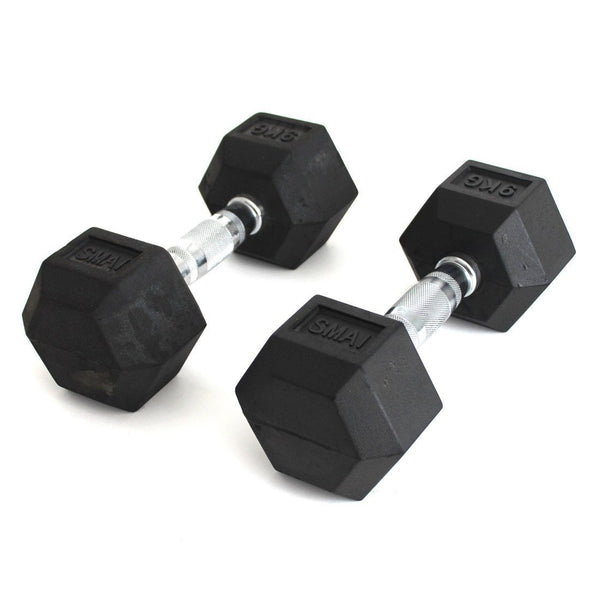 Rubber Hex Dumbbells (Pair) - Classic 9kg