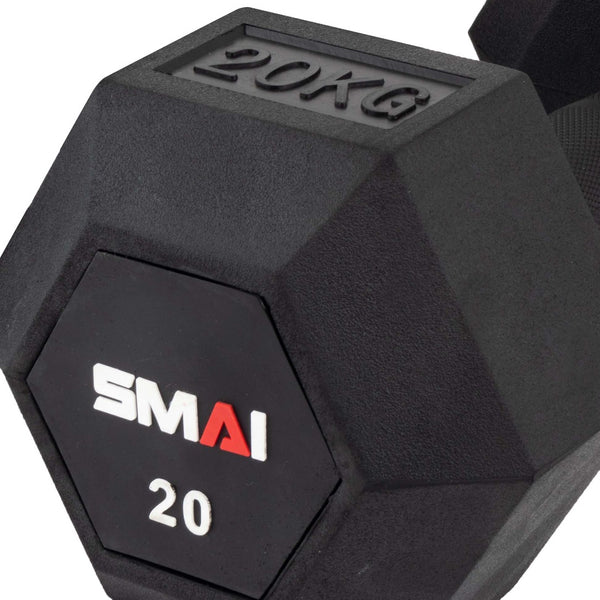 Rubber Hex Dumbbells - Apex 20kg Close up