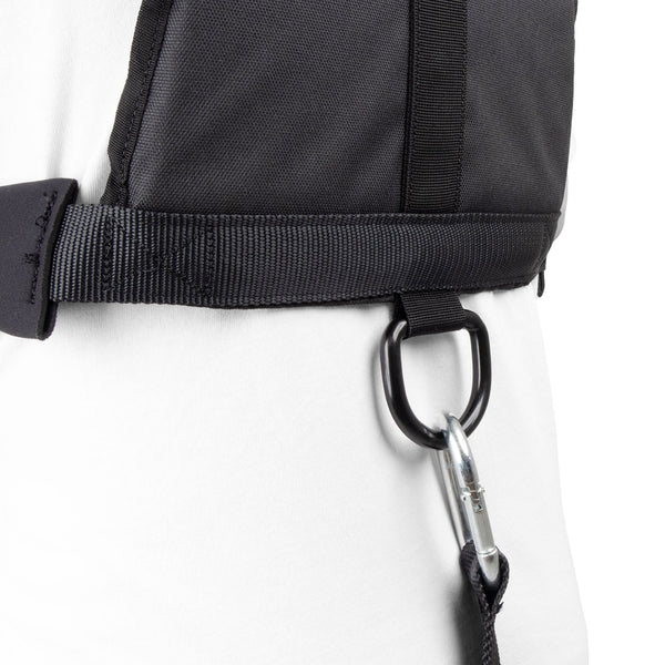 sled harness close up of back carabiner attachment