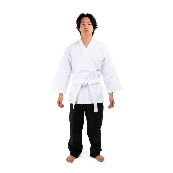 Karate Uniform - 8oz Student Gi Salt & Pepper (Black & White) Front View