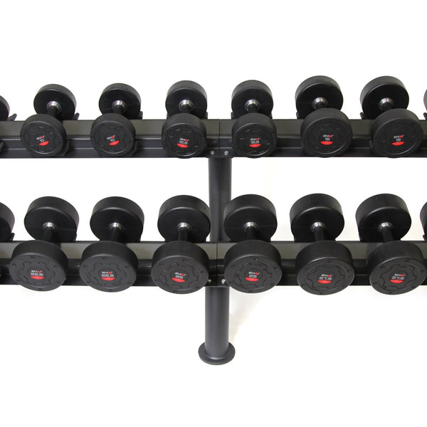 Commercial Dumbbell Set with Rack 5-30kg Close up of centre of rack