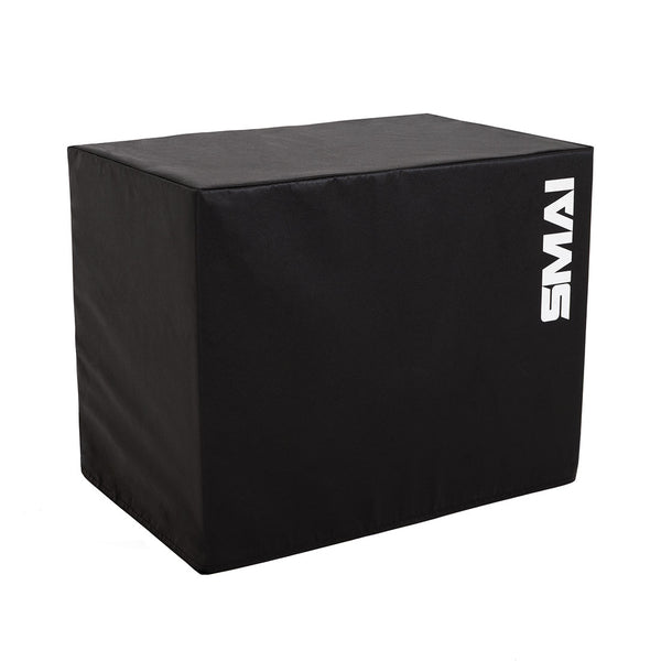 A black rectangular SMAI Plyometric Box - Foam Covered - Black Series, featuring the white “SMAI” logo on the side and set against a plain white background—ideal for box jumps and versatile plyometric exercises.