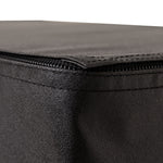 Close-up of the corner of a black rectangular SMAI Plyometric Box - Foam Covered - Black Series, highlighting the textured material and edge zipper—features commonly seen in high-quality plyo boxes used for box jumps in fitness routines.