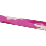 A close-up of a textured barbell handle, specifically the SMAI Barbell - Pink Camo - 15kg, showcasing its pink and light beige camouflage pattern against a white background.