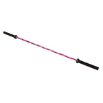 A Barbell - Pink Camo - 15kg by SMAI, featuring striking black sleeves and a vibrant pink and white camo design, is displayed on a white background—combining functionality and style for weightlifting or strength training in any gym setup.