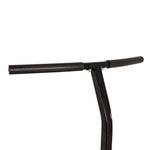 Close-up of a black scooter handlebar with foam grips, attached to a black metal stem, isolated on a white background—featuring sleek design and sturdy construction reminiscent of the accessories found on the SMAI Rebounder Mini Trampoline 50″.