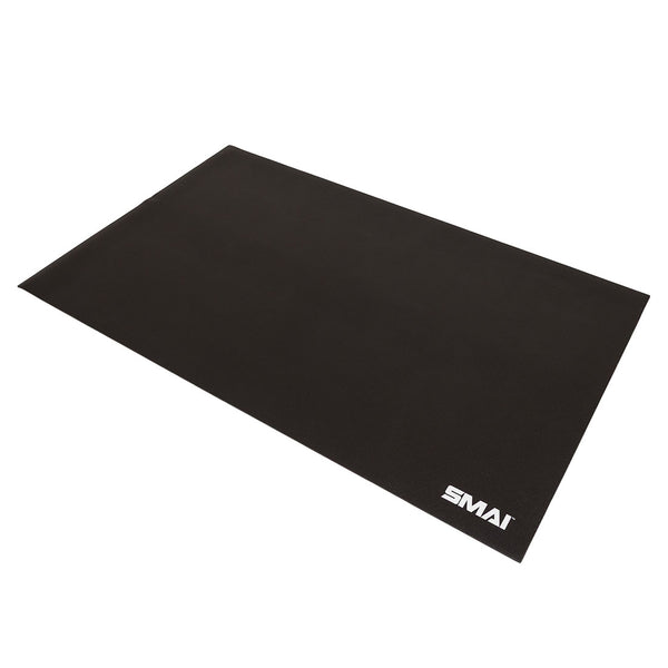 The SMAI Exercise Mat - Extra Large (200cm x 122cm) is a large, rectangular black mat featuring the white “SMAI” logo on one corner, shown against a white background.