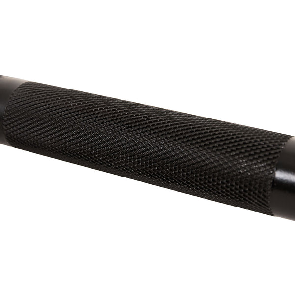 Close-up of a black metal SMAI Double D Row / Lat Pull Handle for a cable machine, featuring a textured, knurled grip.
