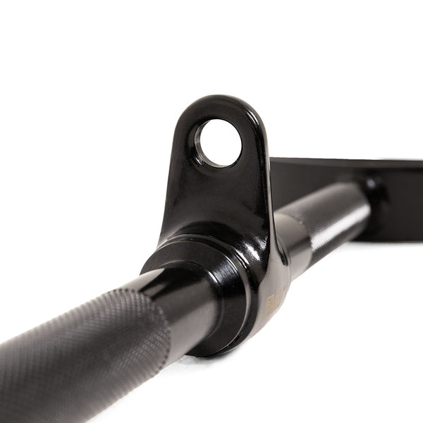 Close-up of a black SMAI Double D Row / Lat Pull Handle for Cable Machine, featuring a central eyelet and textured grip handles.