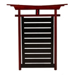 The SMAI Belt Display - Bushido Design features a slatted black panel for displaying belts, a red torii-style top, and a central Japanese symbol, creating a striking martial arts belt display.