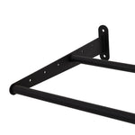 The SMAI Exercise Ball Storage Rack - Wall Mounted 150cm is a black metal wall bracket featuring two parallel rods and multiple screw holes, designed for mounting or supporting shelves, bars, or gym storage solutions such as a wall ball rack. Perfect for organizing exercise ball storage, the bracket is shown against a white background.