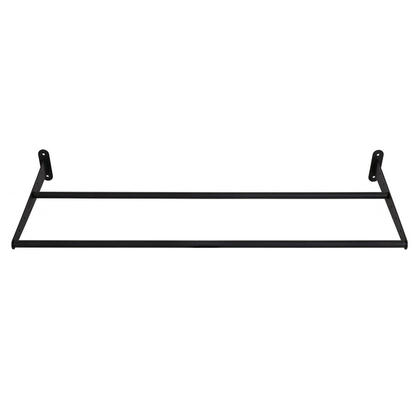 A sleek black metal double towel bar is mounted against a white background, featuring two parallel bars and sturdy wall brackets at each end—ideal for enhancing gym storage or pairing seamlessly with your SMAI Exercise Ball Storage Rack - Wall Mounted 150cm to create a cohesive, organized space.