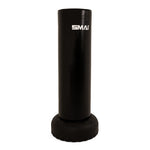 A tall, cylindrical black Junior Punch Master by SMAI stands upright on a round, sturdy base against a white background, featuring the SMAI logo near the top—perfect as a punching bag for kids or aspiring junior punch masters.