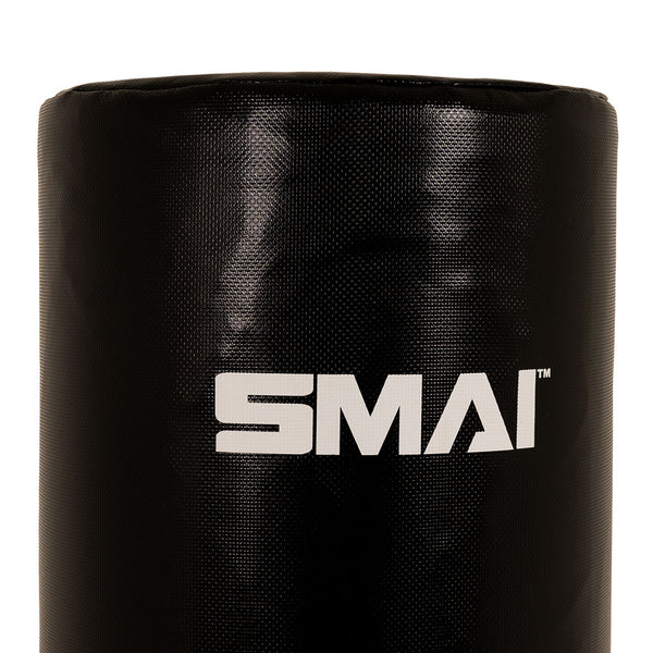 A close-up of the top section of the SMAI Junior Punch Master - Black punching bag with the brand name "SMAI" printed in white letters.