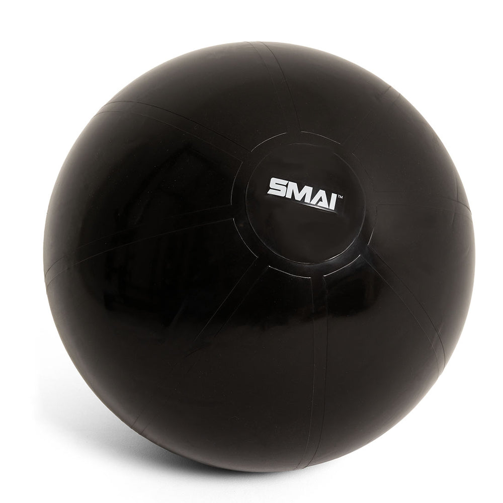 A large 65cm black SMAI Commercial Gym Ball with the "SMAI" logo in white letters on its surface, displayed against a plain white background.