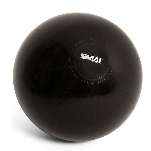 A large 65cm black SMAI Commercial Gym Ball with the "SMAI" logo in white letters on its surface, displayed against a plain white background.
