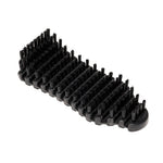 The SMAI Barbell Cleaning Brush - Nylon features a durable black plastic handle and stiff nylon bristles arranged in rows. Its rectangular brush head with slightly rounded corners is specifically designed for effective cleaning and maintenance of barbells and gym equipment.
