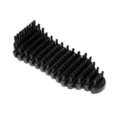 The SMAI Barbell Cleaning Brush - Nylon features a durable black plastic handle and stiff nylon bristles arranged in rows. Its rectangular brush head with slightly rounded corners is specifically designed for effective cleaning and maintenance of barbells and gym equipment.