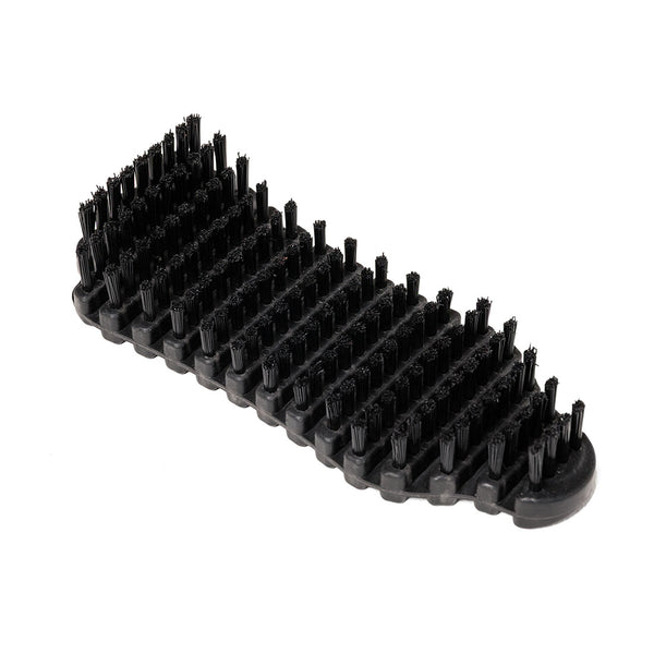 The SMAI Barbell Cleaning Brush - Nylon features a durable black plastic handle and stiff nylon bristles arranged in rows. Its rectangular brush head with slightly rounded corners is specifically designed for effective cleaning and maintenance of barbells and gym equipment.