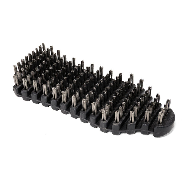 The SMAI Barbell Cleaning Brush - Steel features a black rectangular design with dense rows of short, stiff steel bristles, making it ideal for cleaning or scrubbing surfaces and perfect for barbell maintenance.
