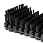 Close-up of the SMAI Barbell Cleaning Brush - Nylon, featuring stiff black nylon bristles arranged in rows on a rectangular base. The image highlights the detailed texture of both the bristles and base, emphasizing its effectiveness for barbell maintenance and cleaning tasks.