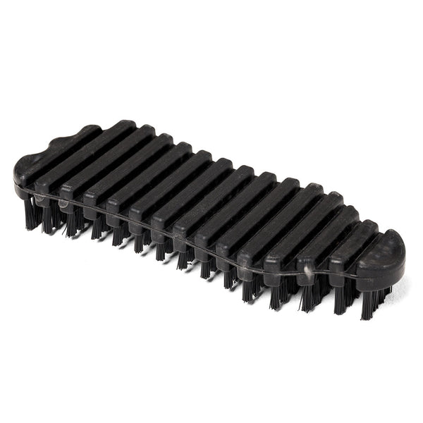 The SMAI Barbell Cleaning Brush - Nylon features a black, rectangular design with short, stiff nylon bristles and a grooved handle, shown against a white background—ideal for maintaining your barbell.