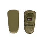 Two SMAI Thai Arm Pads V2 (Pair) in olive green are shown: the left pad displays the smooth, high-grade leather outer surface, while the right reveals the inner side featuring adjustable straps, layered foam padding, and the distinctive “SMAI” logo.