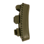 A pair of SMAI Thai Arm Pads V2 in olive green, crafted from high grade leather with thick black stitching and two adjustable straps, featuring a layered foam interior for added comfort, displayed side by side against a white background.