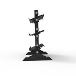A black metal SMAI Modular Storage - Short - 1.23m Dumbbell Rack is shown from the front on a white background. This sturdy rack features multiple tiers for organizing dumbbells, making it an excellent addition to modular storage systems or as a complement to your power rack setup.