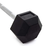 Fixed Pump Bar 10kg rubber hex close up of rubber head