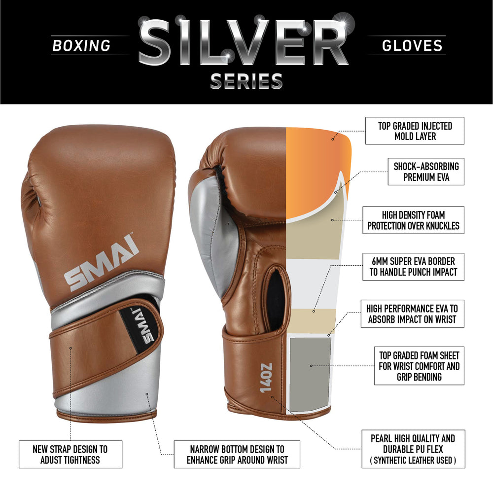Silver Series Boxing Glove - Brown/Silver